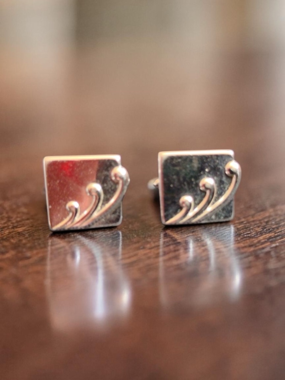 Vintage Silver Square Wave Cufflinks